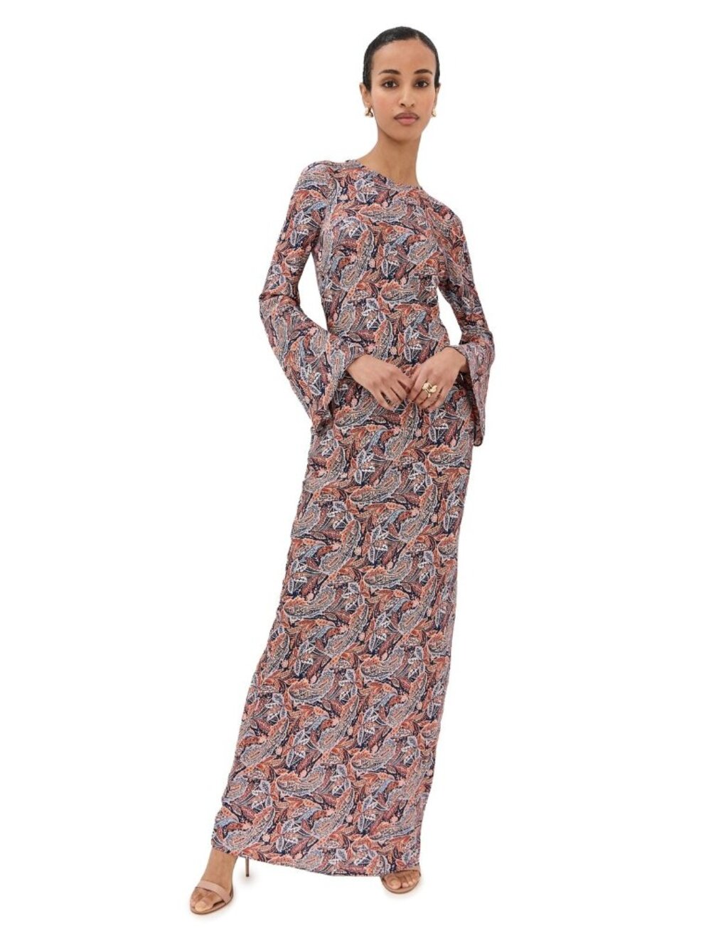Womens Dress Veronica Beard Size 6 Navy Multi Maxi Paisley Long Bell Sleeve NWT